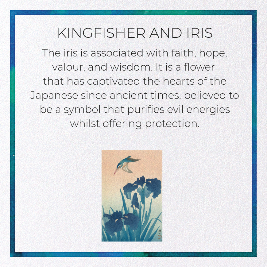 KINGFISHER AND IRIS: Japanese Greeting Card