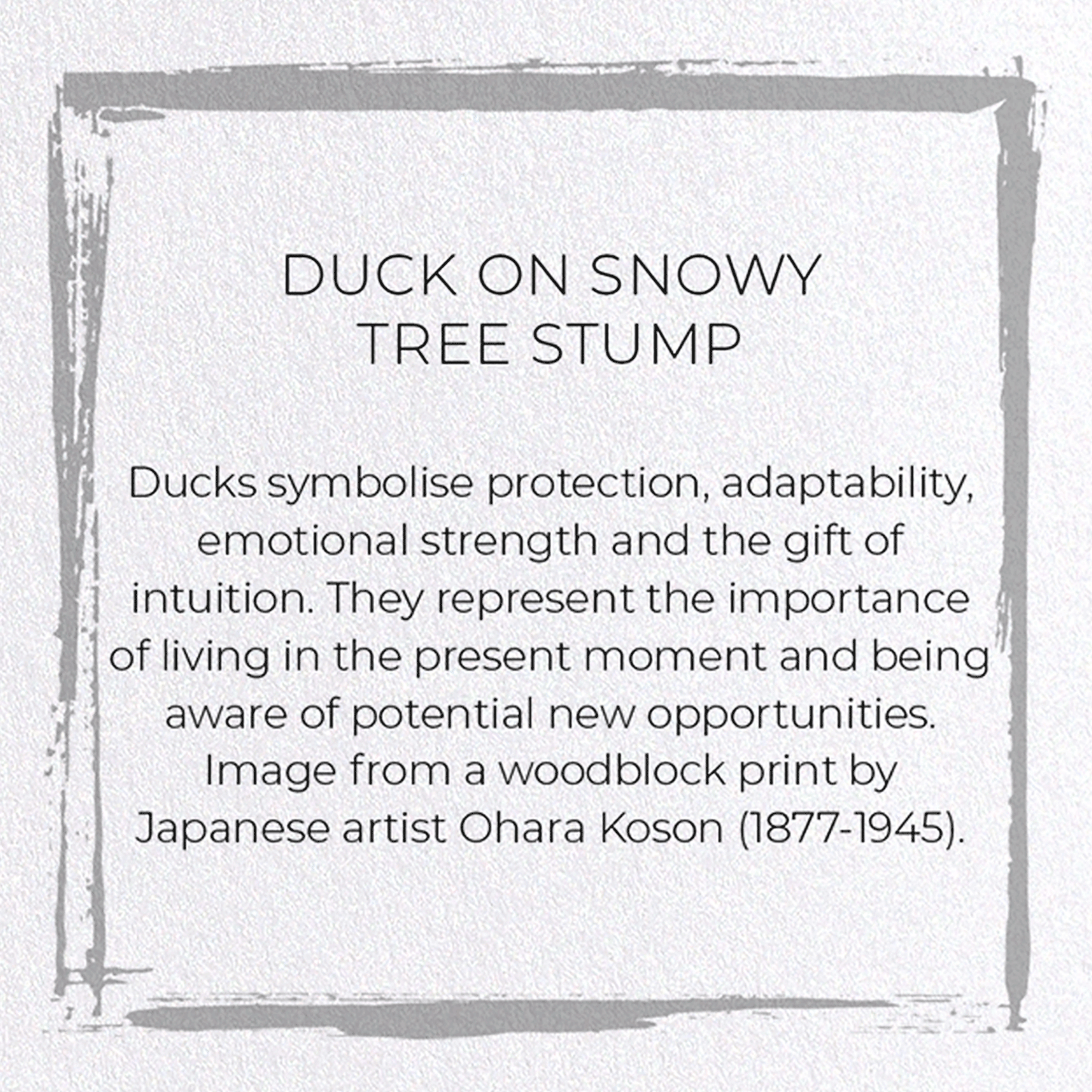 DUCK ON SNOWY TREE STUMP: Japanese Greeting Card