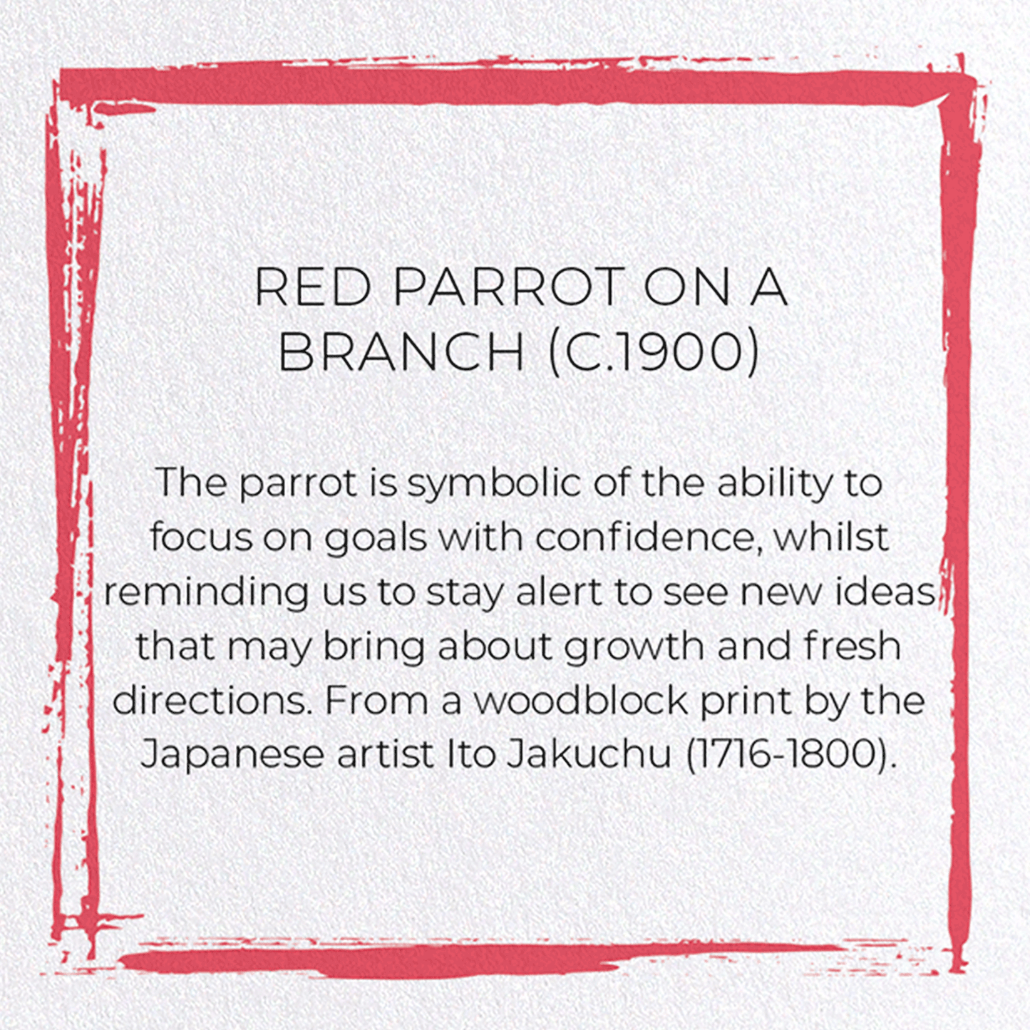 RED PARROT ON A BRANCH (C.1900): Japanese Greeting Card