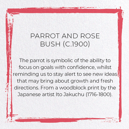 PARROT AND ROSE BUSH (C.1900): Japanese Greeting Card
