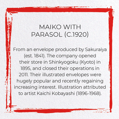 MAIKO WITH PARASOL (C.1920): Japanese Greeting Card