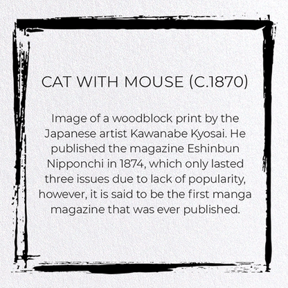 CAT WITH MOUSE (C.1870): Japanese Greeting Card