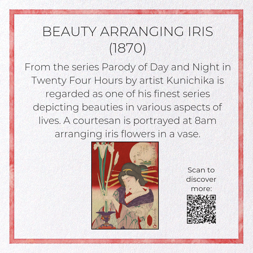 BEAUTY ARRANGING IRIS (1870): Japanese Greeting Card