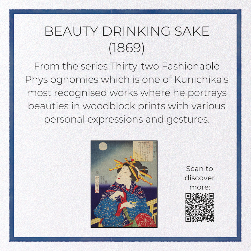 BEAUTY DRINKING SAKE (1869): Japanese Greeting Card