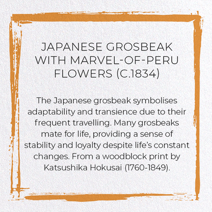 JAPANESE GROSBEAK WITH MARVEL-OF-PERU FLOWERS (C.1834): Japanese Greeting Card