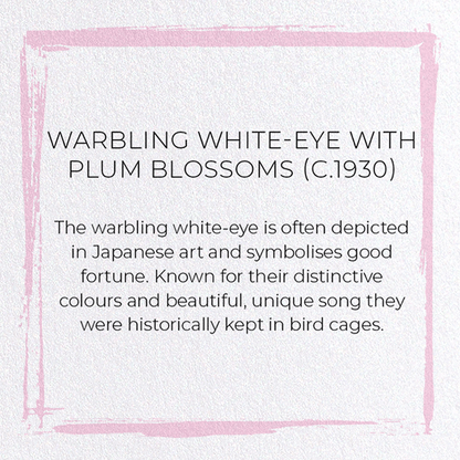 WARBLING WHITE-EYE WITH PLUM BLOSSOMS (C.1930): Japanese Greeting Card