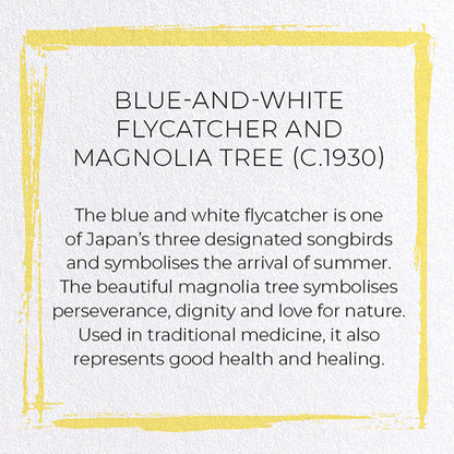 BLUE-AND-WHITE FLYCATCHER AND MAGNOLIA TREE (C.1930): Japanese Greeting Card