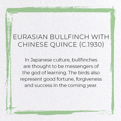EURASIAN BULLFINCH WITH CHINESE QUINCE (C.1930): Japanese Greeting Card