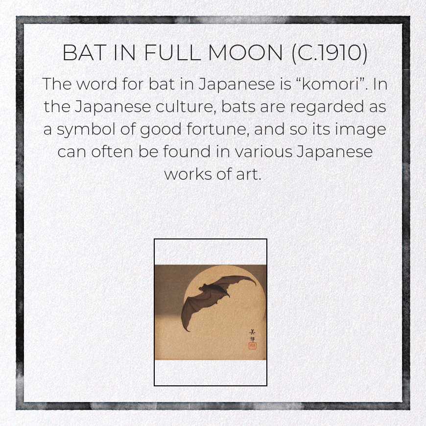 BAT IN FULL MOON (C.1910): Japanese Greeting Card