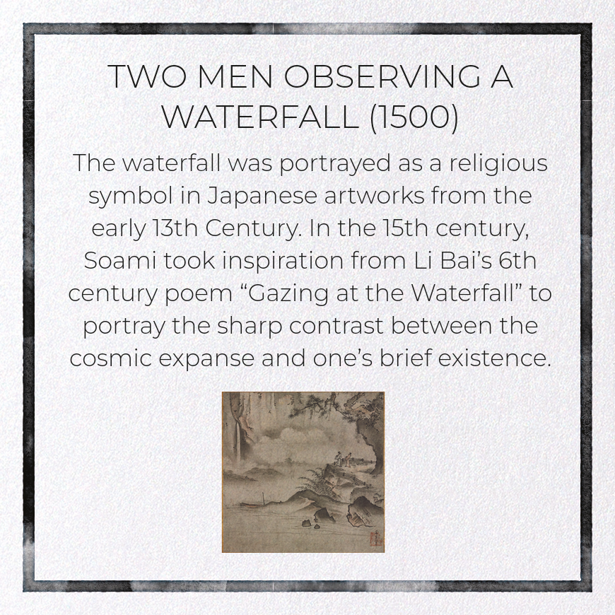 TWO MEN OBSERVING A WATERFALL (1500): Japanese Greeting Card