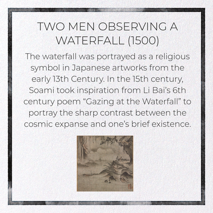 TWO MEN OBSERVING A WATERFALL (1500): Japanese Greeting Card