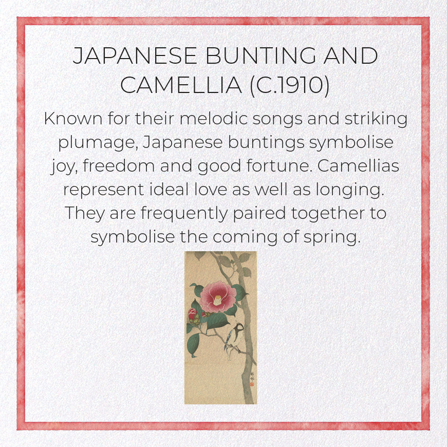 JAPANESE BUNTING AND CAMELLIA (C.1910): Japanese Greeting Card