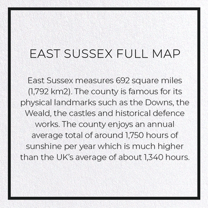 EAST SUSSEX FULL MAP: Map Full Greeting Card