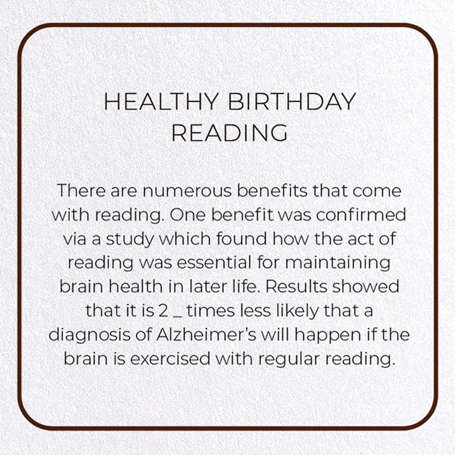 HEALTHY BIRTHDAY READING: Photo Greeting Card