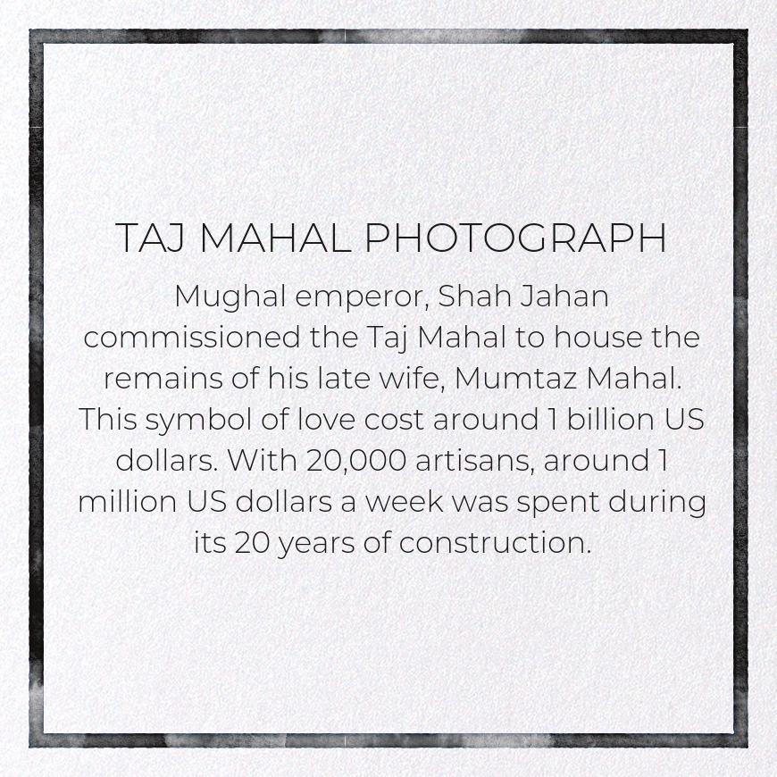 TAJ MAHAL PHOTOGRAPH: Photo Greeting Card