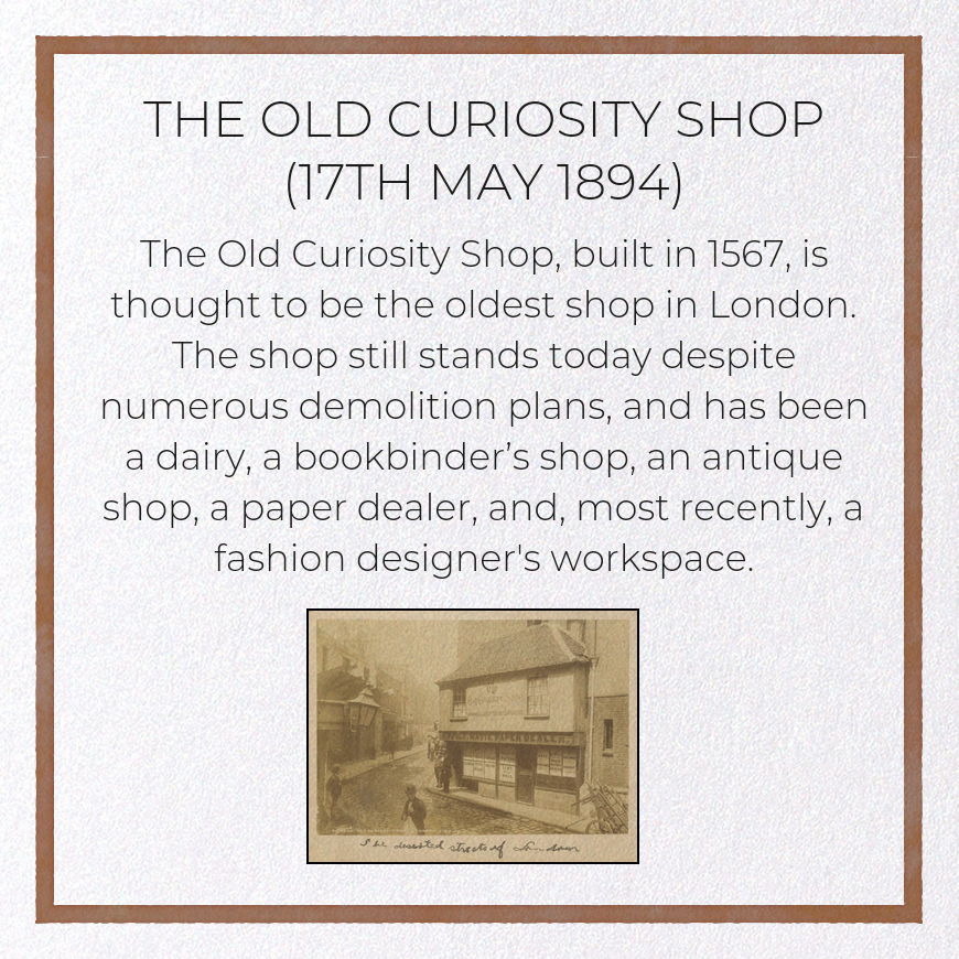 THE OLD CURIOSITY SHOP (17TH MAY 1894): Photo Greeting Card