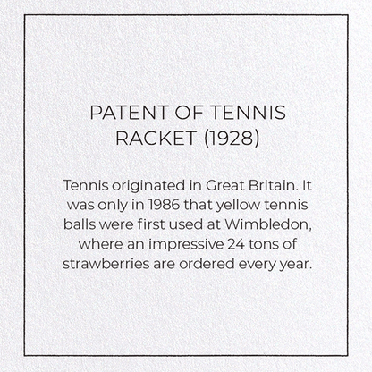 PATENT OF TENNIS RACKET (1928): Patent Greeting Card