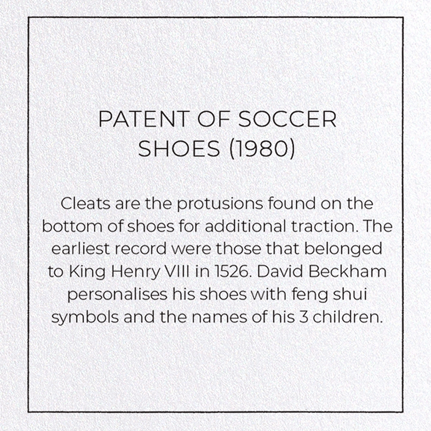 PATENT OF SOCCER SHOES (1980): Patent Greeting Card