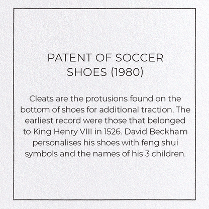 PATENT OF SOCCER SHOES (1980): Patent Greeting Card