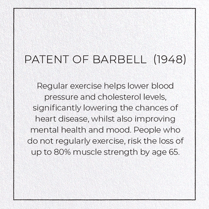 PATENT OF BARBELL  (1948): Patent Greeting Card