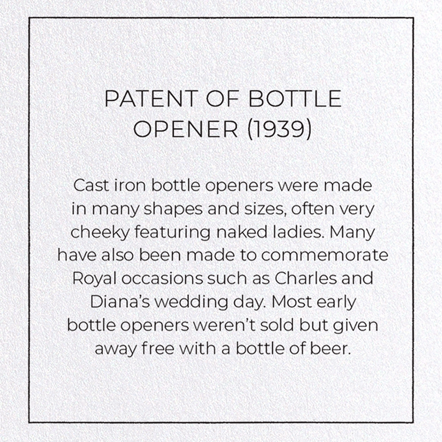 PATENT OF BOTTLE OPENER (1939): Patent Greeting Card