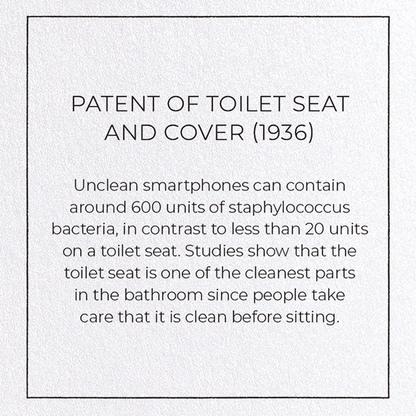 PATENT OF TOILET SEAT AND COVER (1936): Patent Greeting Card