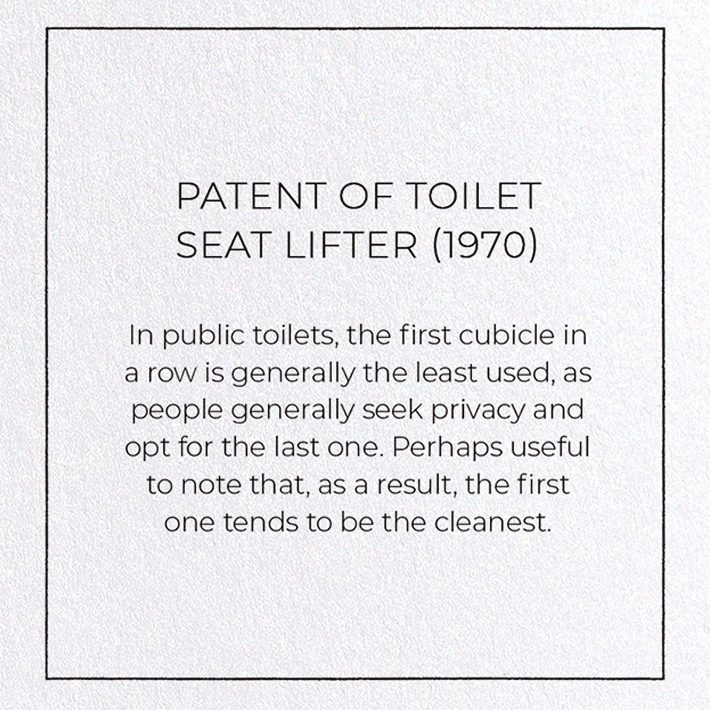 PATENT OF TOILET SEAT LIFTER (1970): Patent Greeting Card