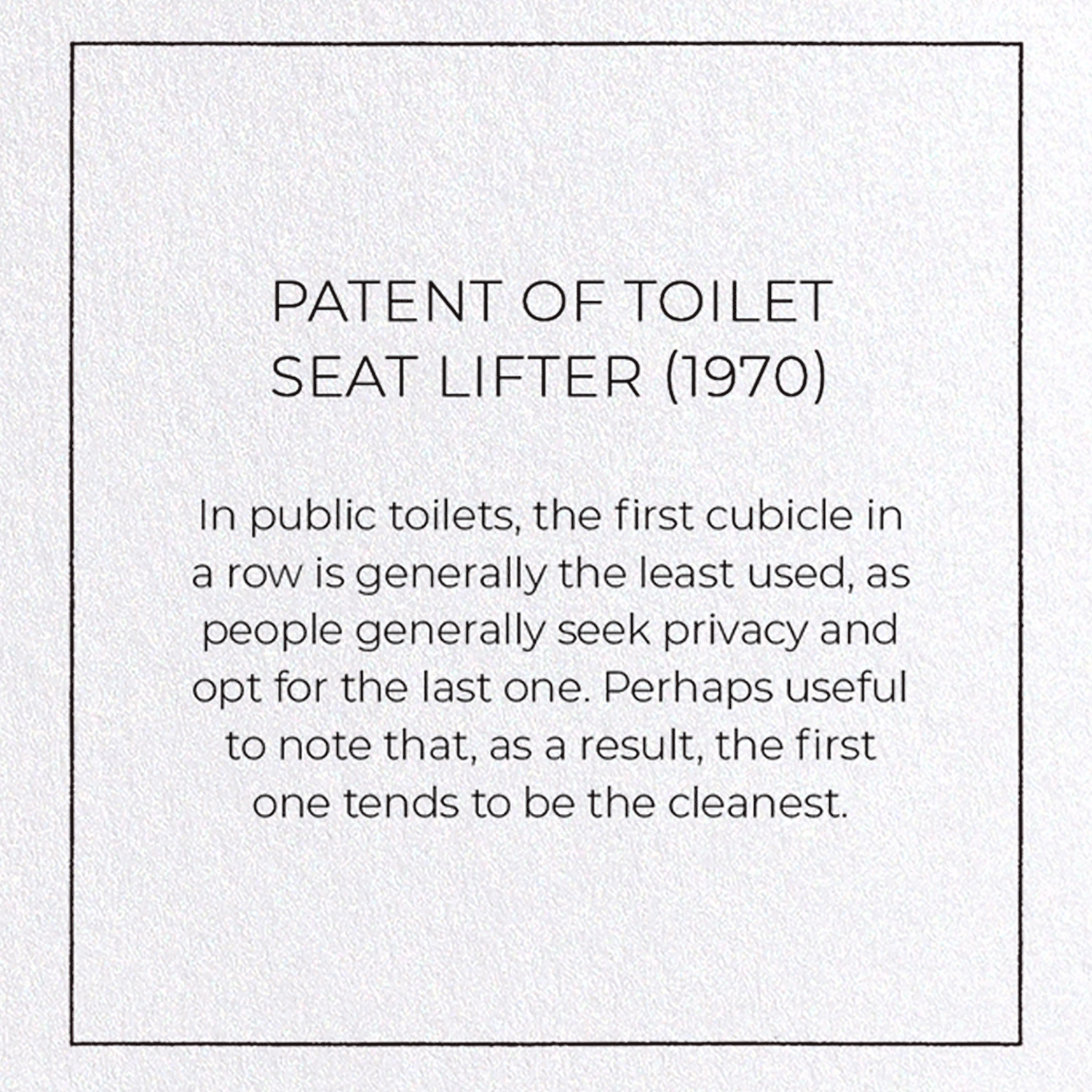 PATENT OF TOILET SEAT LIFTER (1970): Patent Greeting Card