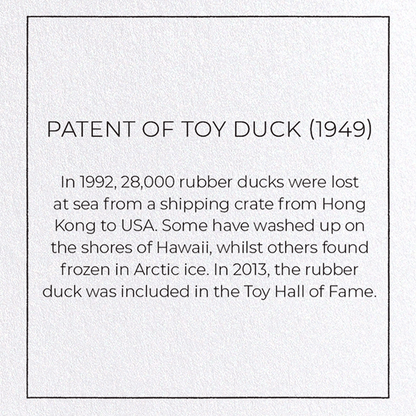 PATENT OF TOY DUCK (1949): Patent Greeting Card