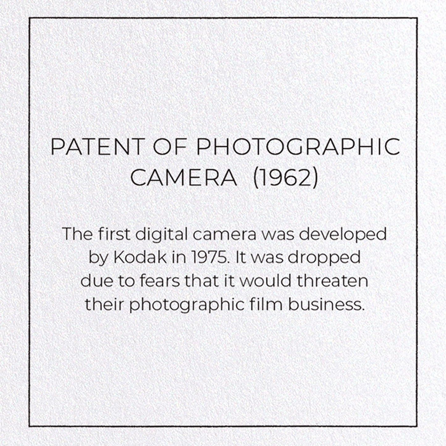 PATENT OF PHOTOGRAPHIC CAMERA  (1962): Patent Greeting Card
