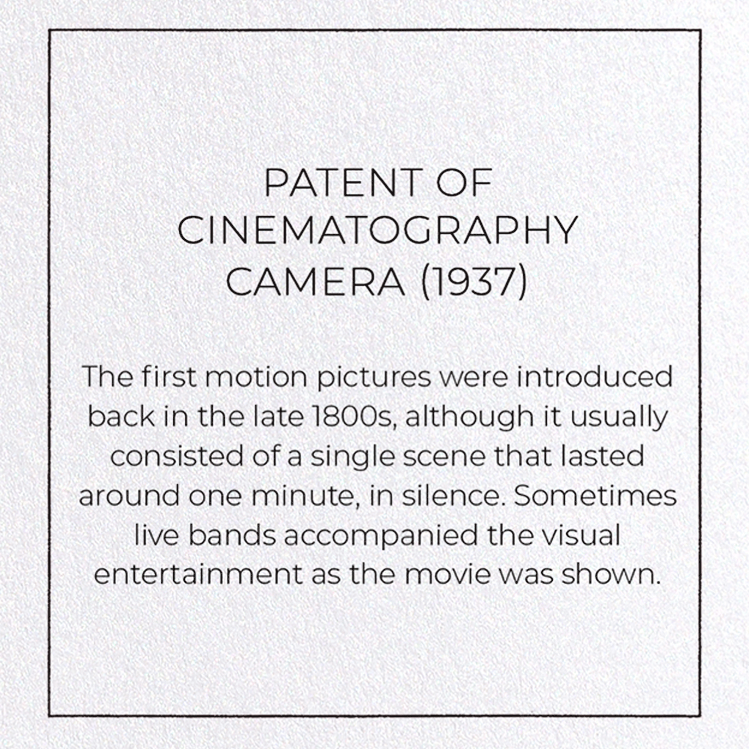 PATENT OF CINEMATOGRAPHY CAMERA (1937): Patent Greeting Card