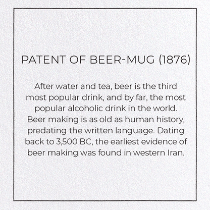 PATENT OF BEER-MUG (1876): Patent Greeting Card