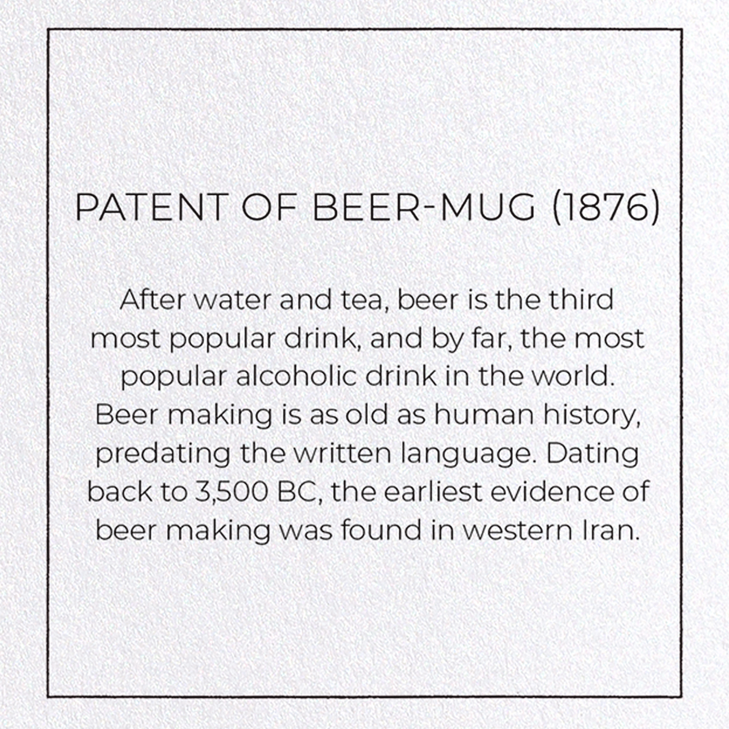 PATENT OF BEER-MUG (1876): Patent Greeting Card