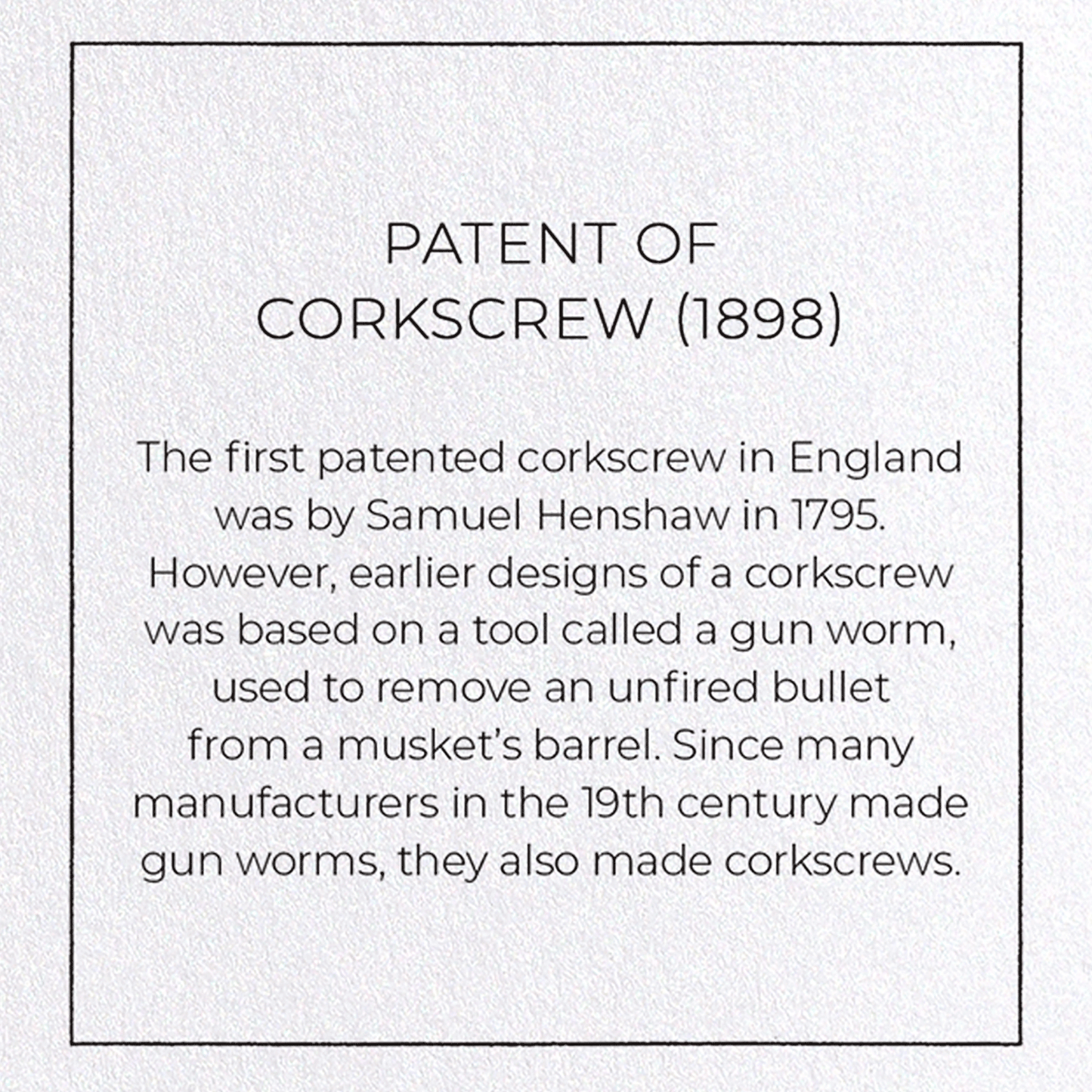 PATENT OF CORKSCREW (1898): Patent Greeting Card