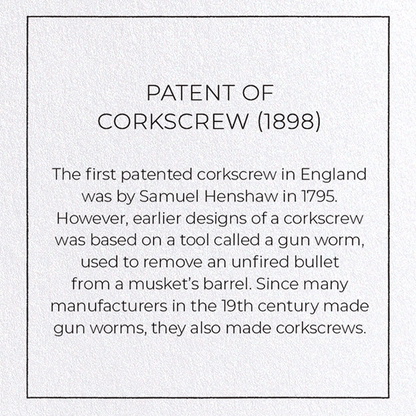 PATENT OF CORKSCREW (1898): Patent Greeting Card
