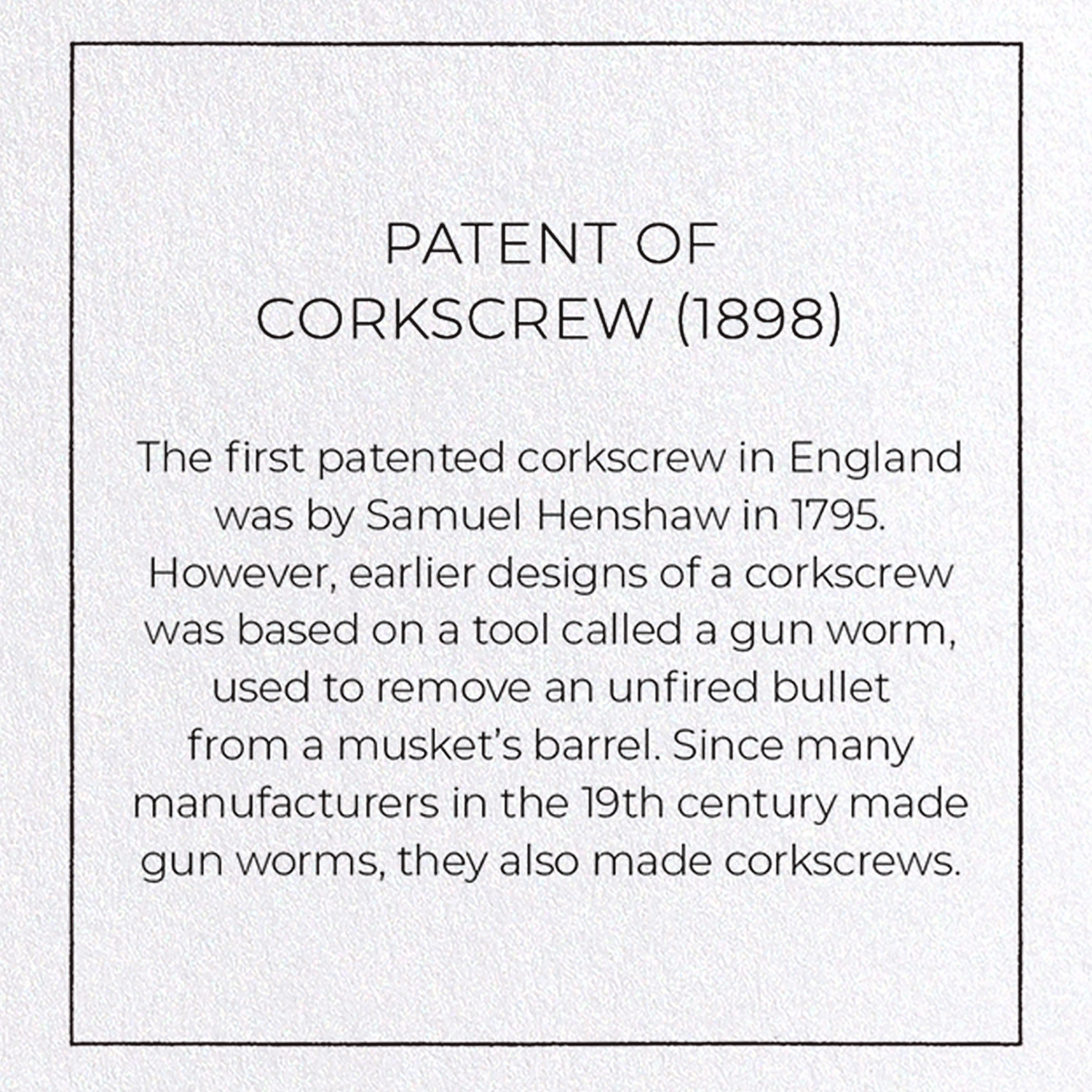 PATENT OF CORKSCREW (1898): Patent Greeting Card