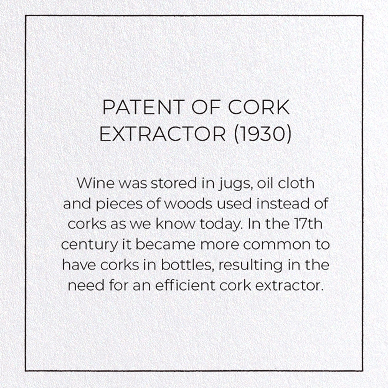 PATENT OF CORK EXTRACTOR (1930): Patent Greeting Card