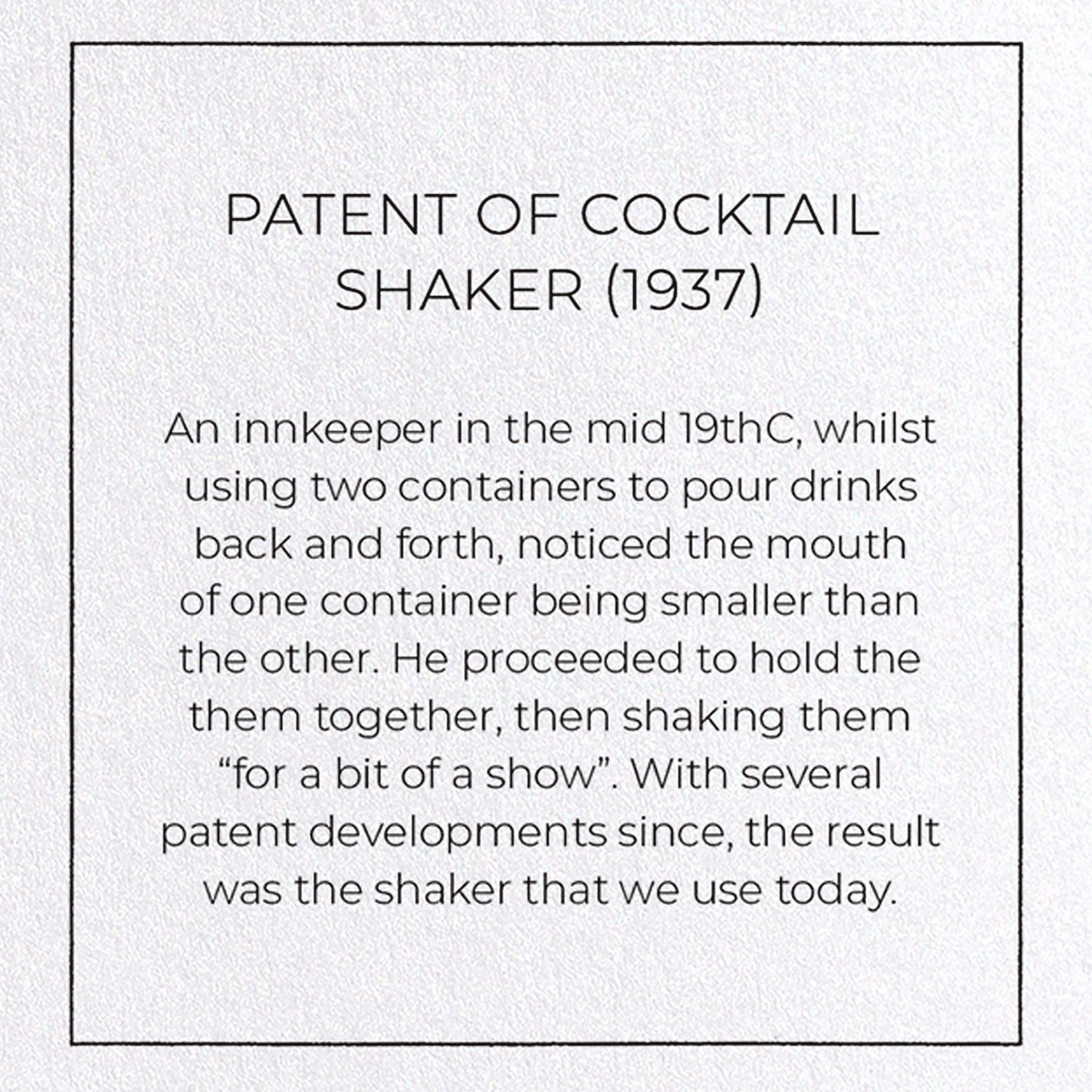 PATENT OF COCKTAIL SHAKER (1937): Patent Greeting Card