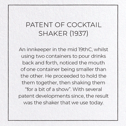 PATENT OF COCKTAIL SHAKER (1937): Patent Greeting Card