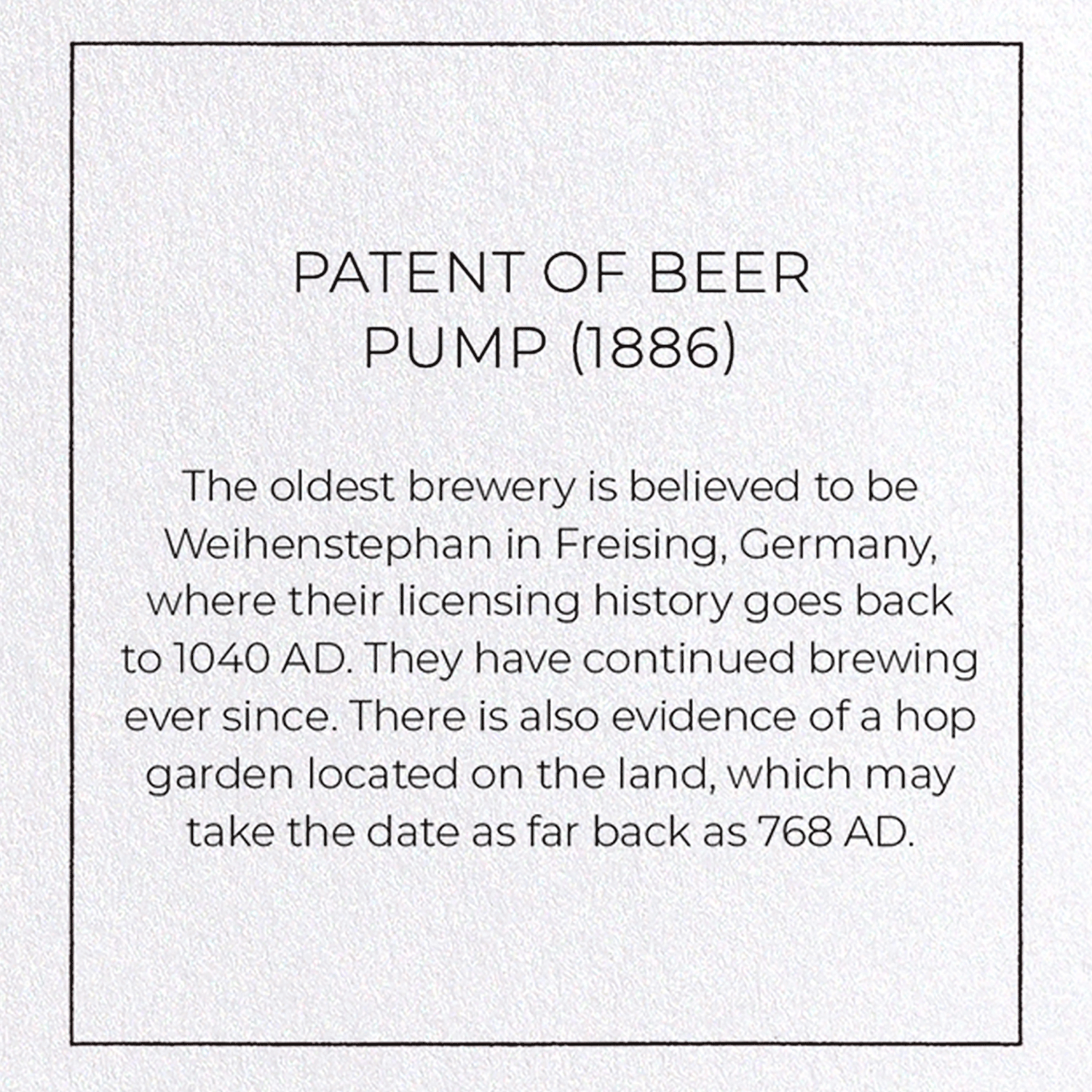 PATENT OF BEER PUMP (1886): Patent Greeting Card