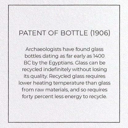 PATENT OF BOTTLE (1906): Patent Greeting Card