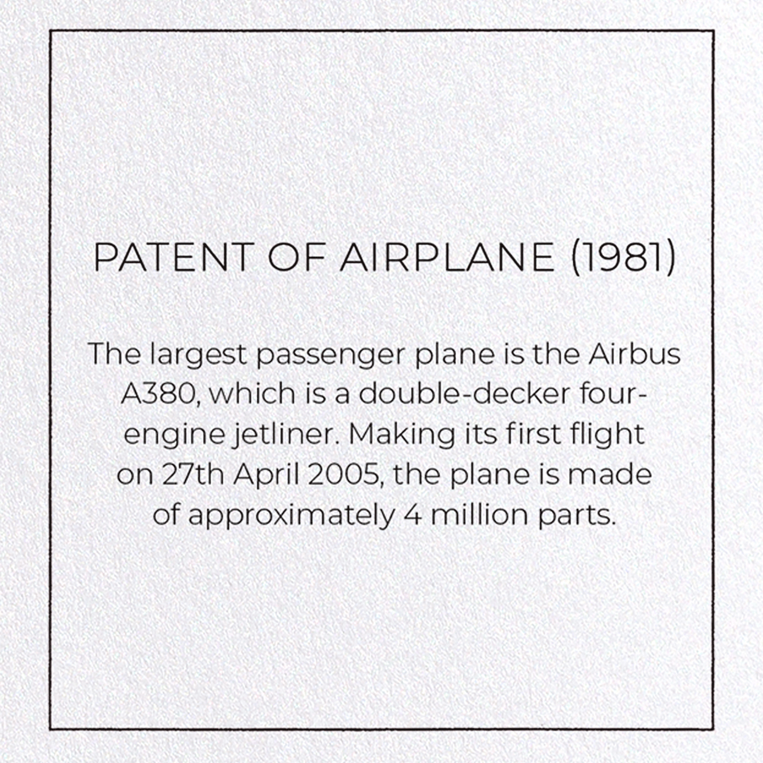 PATENT OF AIRPLANE (1981): Patent Greeting Card