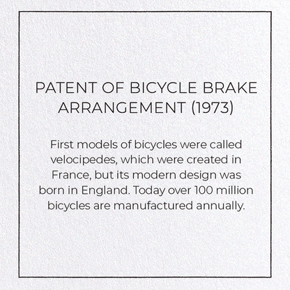 PATENT OF BICYCLE BRAKE ARRANGEMENT (1973): Patent Greeting Card