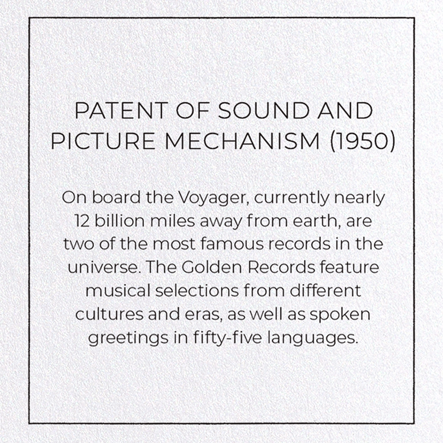 PATENT OF SOUND AND PICTURE MECHANISM (1950): Patent Greeting Card