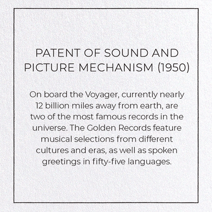 PATENT OF SOUND AND PICTURE MECHANISM (1950): Patent Greeting Card