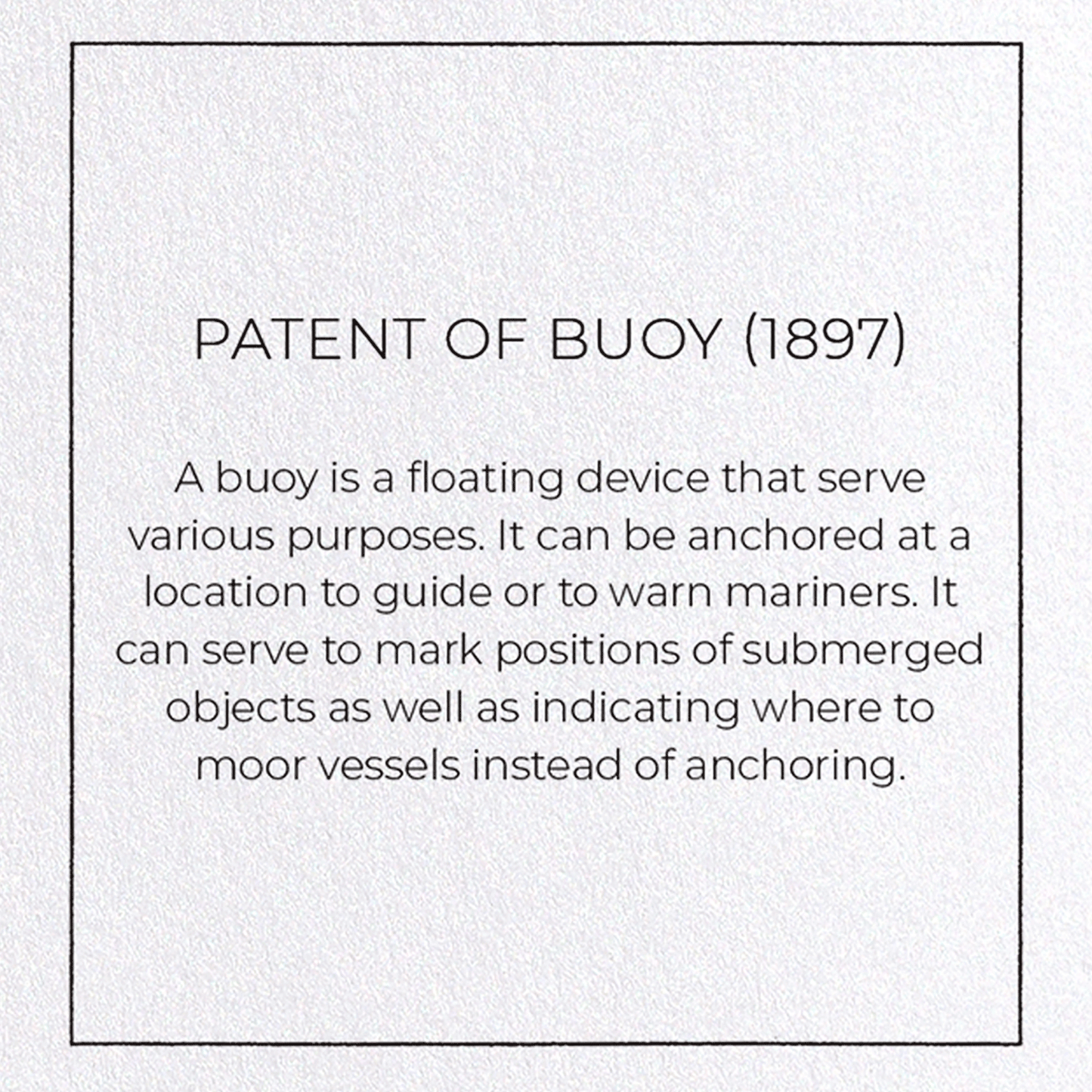 PATENT OF BUOY (1897): Patent Greeting Card