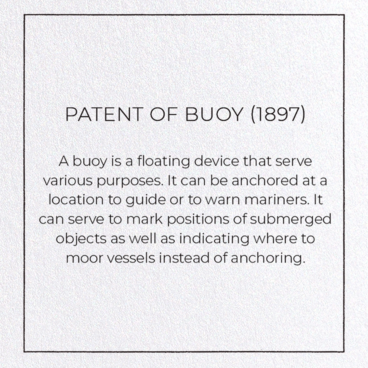 PATENT OF BUOY (1897): Patent Greeting Card
