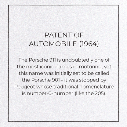 PATENT OF AUTOMOBILE (1964): Patent Greeting Card