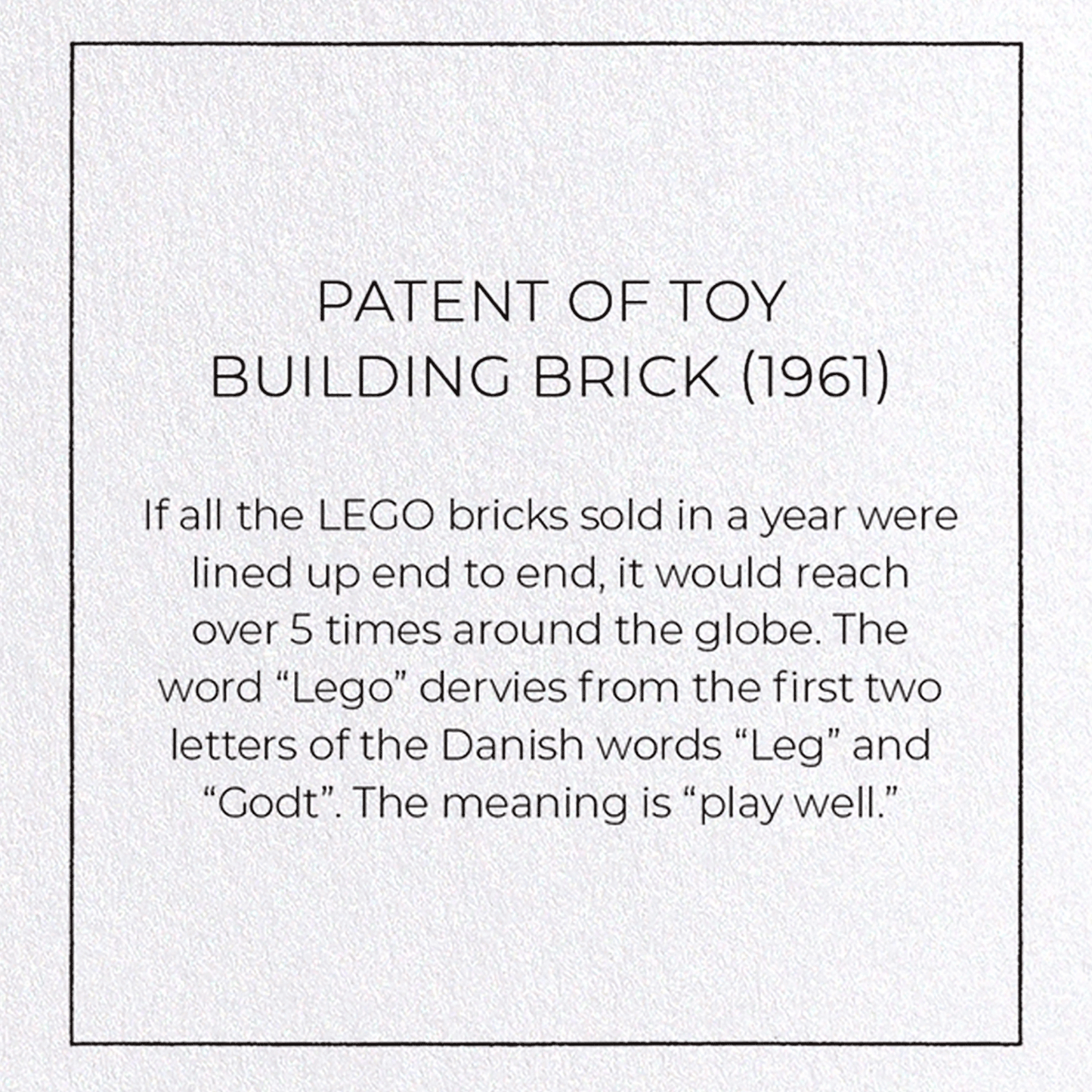 PATENT OF TOY BUILDING BRICK (1961): Patent Greeting Card