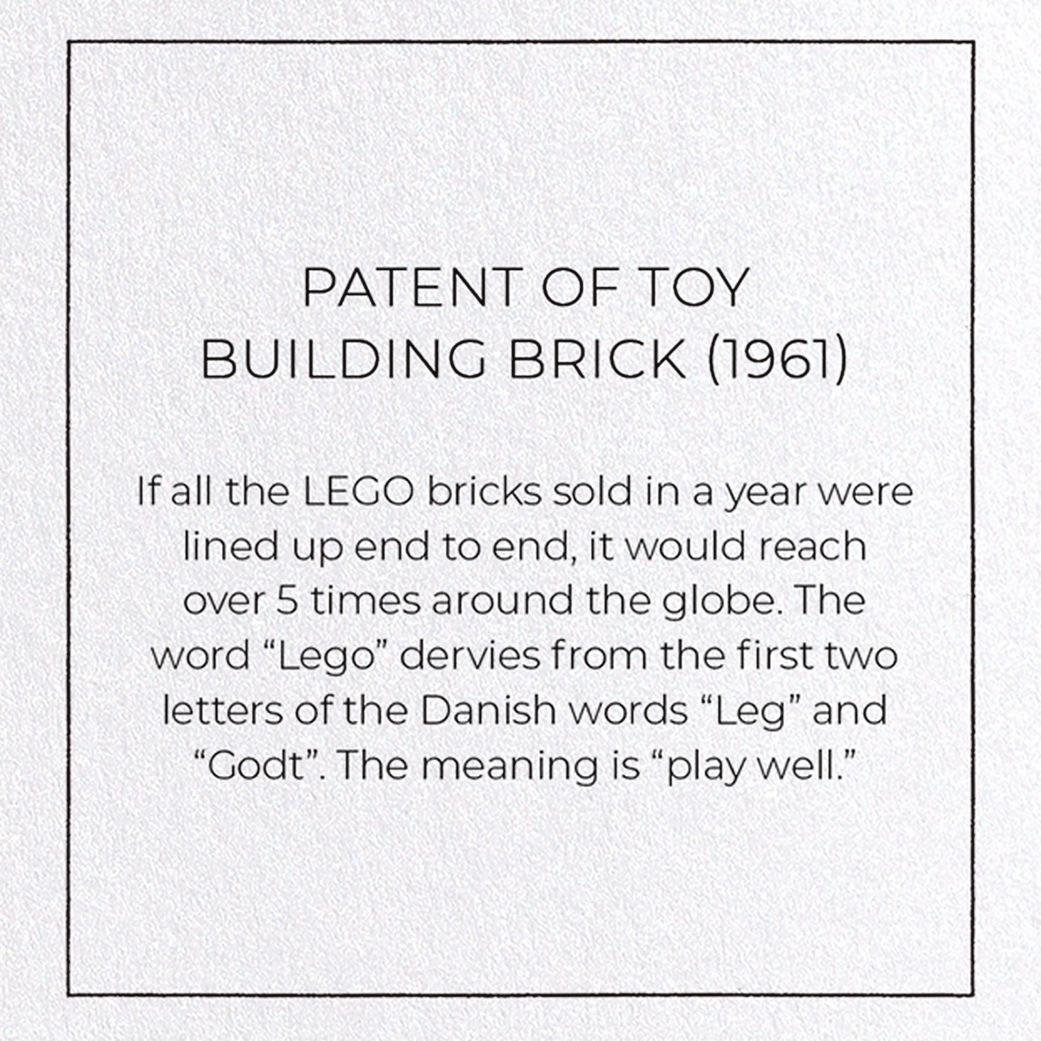 PATENT OF TOY BUILDING BRICK (1961): Patent Greeting Card